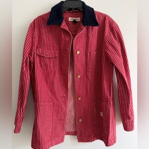 Vtg Ralph Lauren Jeans Co Blue Corduroy Collar Red Pinstriped Chore Barn Jacket